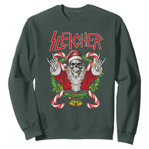 Christmas Heavy Metal Sweatshirt Sleigher Skeleton Santa Xmas Wreath TS11 Dark Forest Green Print Your Wear