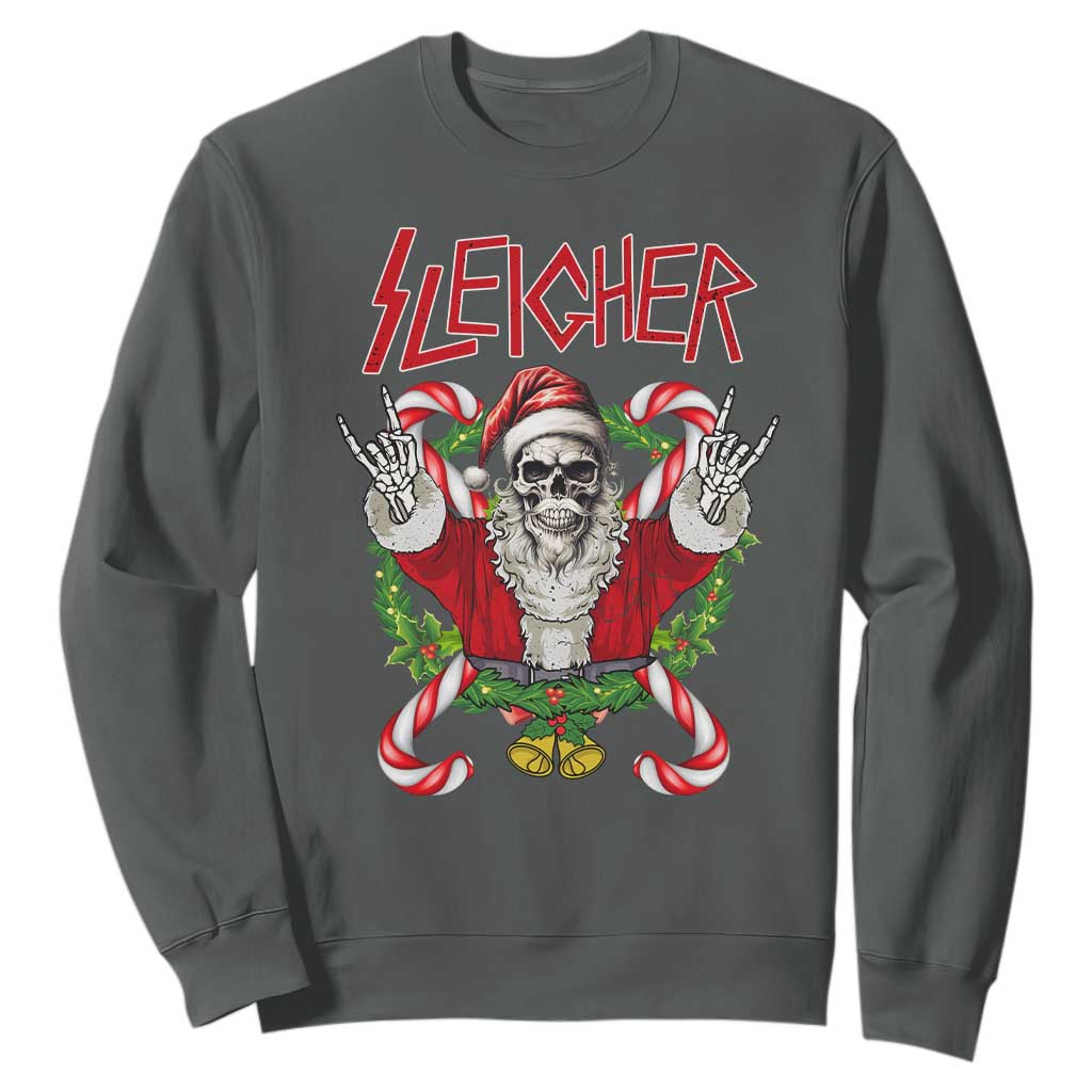 Christmas Heavy Metal Sweatshirt Sleigher Skeleton Santa Xmas Wreath TS11 Dark Heather Print Your Wear