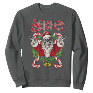 Christmas Heavy Metal Sweatshirt Sleigher Skeleton Santa Xmas Wreath TS11 Dark Heather Print Your Wear