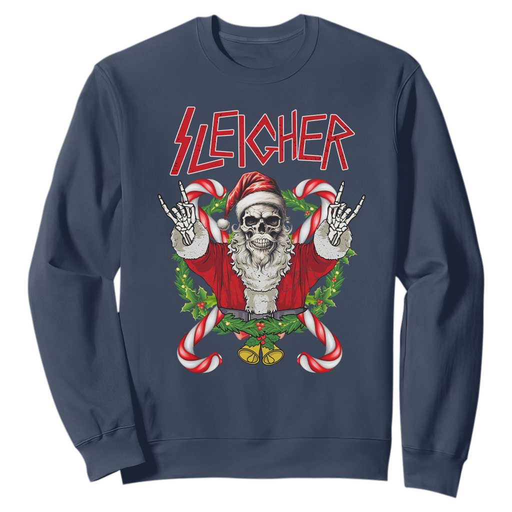 Christmas Heavy Metal Sweatshirt Sleigher Skeleton Santa Xmas Wreath TS11 Navy Print Your Wear