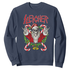 Christmas Heavy Metal Sweatshirt Sleigher Skeleton Santa Xmas Wreath TS11 Navy Print Your Wear