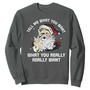 Funny Christmas Santa Sweatshirt Tell Me What You Want What You Really Really Want TS11 Dark Heather Print Your Wear