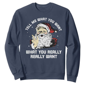 Funny Christmas Santa Sweatshirt Tell Me What You Want What You Really Really Want TS11 Navy Print Your Wear