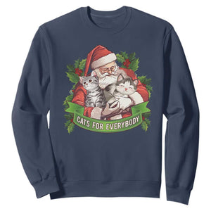 Christmas Cats Owner Sweatshirt Cats For Everybody Vintage Santa Mistletoe TS11 Navy Print Your Wear