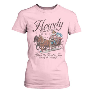 Western Christmas T Shirt For Women Howdy Christmas Blaze The Trail To Joy Cowboy Santa TS11 Light Pink Print Your Wear