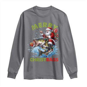 Funny Christmas Fishing Long Sleeve Shirt Merry Christbass Santa Xmas Tree TS11 Charcoal Print Your Wear