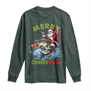 Funny Christmas Fishing Long Sleeve Shirt Merry Christbass Santa Xmas Tree TS11 Dark Forest Green Print Your Wear