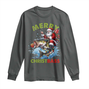 Funny Christmas Fishing Long Sleeve Shirt Merry Christbass Santa Xmas Tree TS11 Dark Heather Print Your Wear