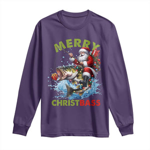 Funny Christmas Fishing Long Sleeve Shirt Merry Christbass Santa Xmas Tree TS11 Purple Print Your Wear