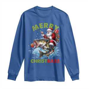 Funny Christmas Fishing Long Sleeve Shirt Merry Christbass Santa Xmas Tree TS11 Royal Blue Print Your Wear