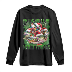 Funny Fishing Christmas Long Sleeve Shirt Fishing You A Very Merry Fishmas Santa Hat TS11 Black Print Your Wear