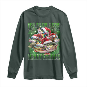 Funny Fishing Christmas Long Sleeve Shirt Fishing You A Very Merry Fishmas Santa Hat TS11 Dark Forest Green Print Your Wear