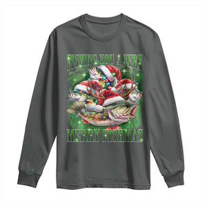 Funny Fishing Christmas Long Sleeve Shirt Fishing You A Very Merry Fishmas Santa Hat TS11 Dark Heather Print Your Wear