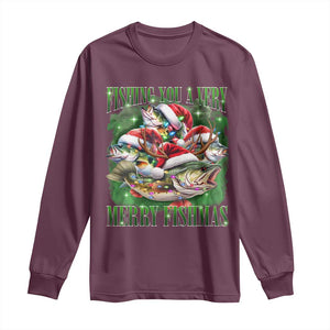 Funny Fishing Christmas Long Sleeve Shirt Fishing You A Very Merry Fishmas Santa Hat TS11 Maroon Print Your Wear