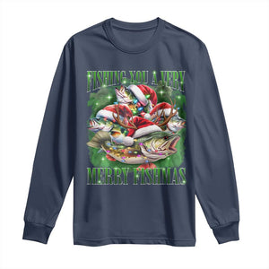 Funny Fishing Christmas Long Sleeve Shirt Fishing You A Very Merry Fishmas Santa Hat TS11 Navy Print Your Wear