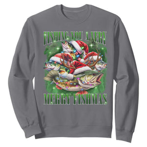 Funny Fishing Christmas Sweatshirt Fishing You A Very Merry Fishmas Santa Hat TS11 Charcoal Print Your Wear