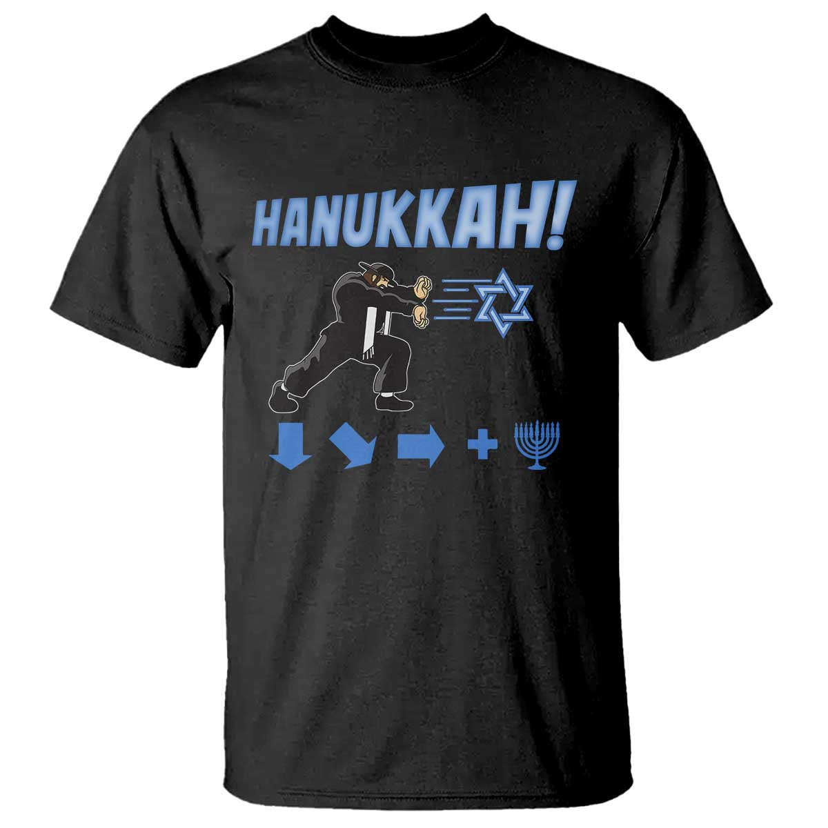 Funny Hanukkah Arcade Game T Shirt Jewish Fighter Menorah Star Of David TS11 Black Print Your Wear