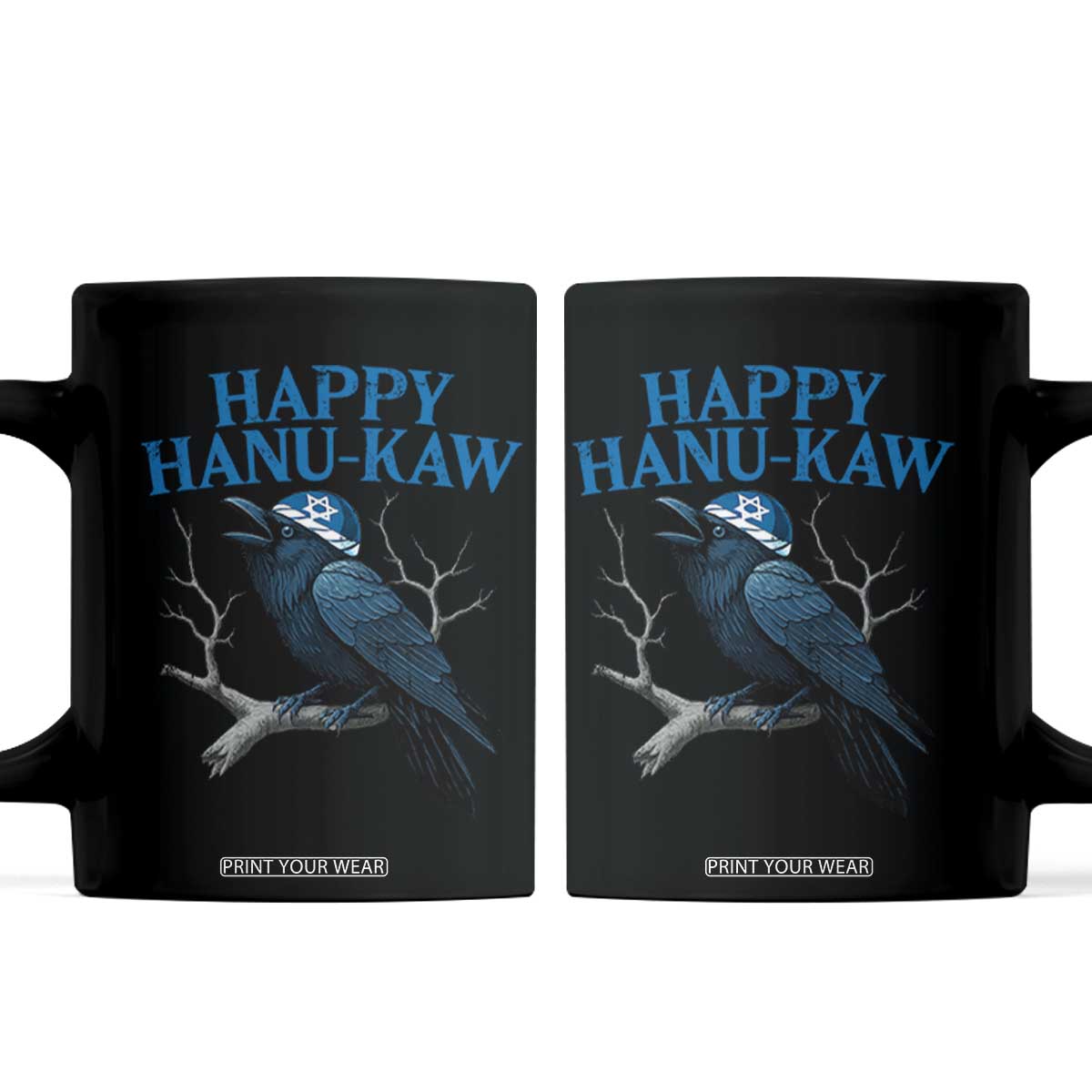 Funny Hanukkah Crow Coffee Mug Happy Hanukaw Jewish Holiday TS11 Black Print Your Wear