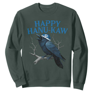 Funny Hanukkah Crow Sweatshirt Happy Hanukaw Jewish Holiday TS11 Dark Forest Green Print Your Wear