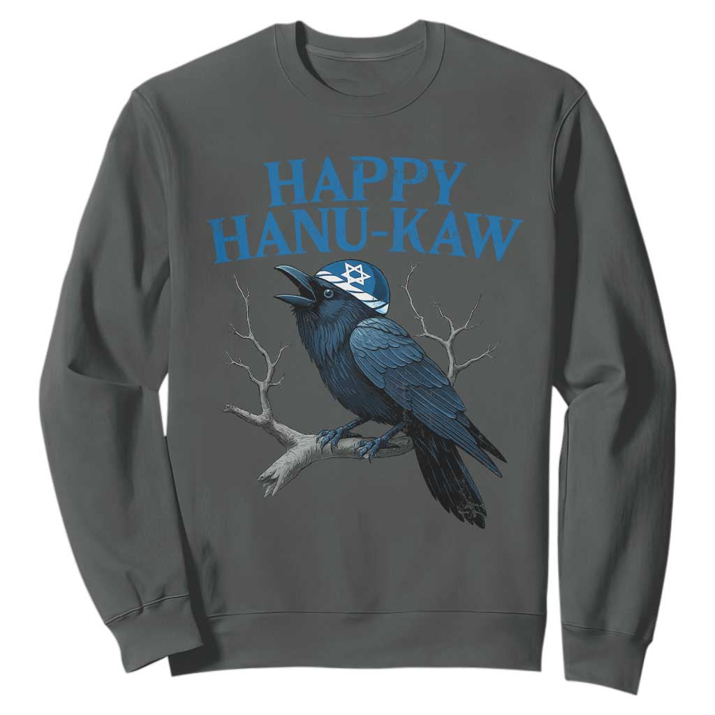 Funny Hanukkah Crow Sweatshirt Happy Hanukaw Jewish Holiday TS11 Dark Heather Print Your Wear