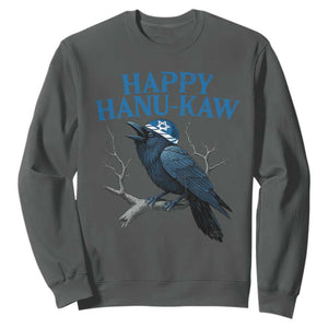 Funny Hanukkah Crow Sweatshirt Happy Hanukaw Jewish Holiday TS11 Dark Heather Print Your Wear