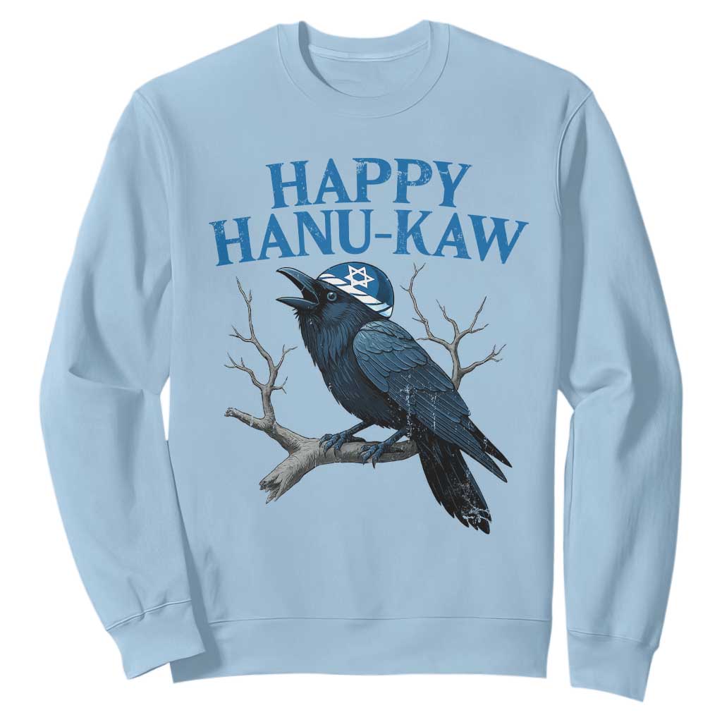 Funny Hanukkah Crow Sweatshirt Happy Hanukaw Jewish Holiday TS11 Light Blue Print Your Wear