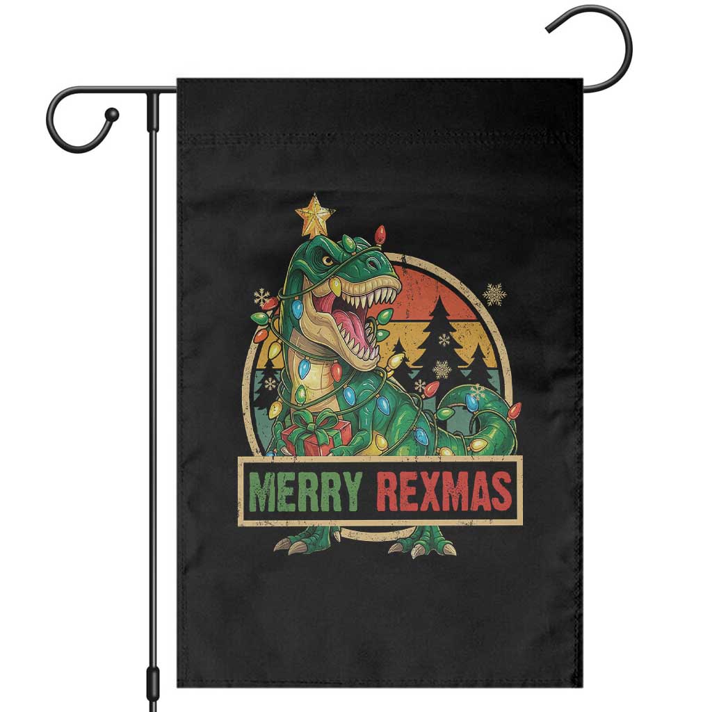 Funny Christmas Dinosaur Garden Flag Merry Rexmas Dino Xmas Tree TS11 Black Print Your Wear