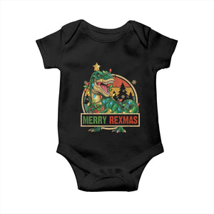 Funny Christmas Dinosaur Baby Onesie Merry Rexmas Dino Xmas Tree TS11 Black Print Your Wear