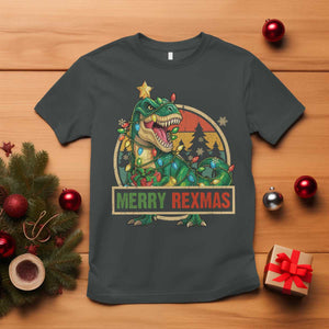 Funny Christmas Dinosaur T Shirt Merry Rexmas Dino Xmas Tree TS11 Dark Heather Print Your Wear
