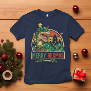 Funny Christmas Dinosaur T Shirt Merry Rexmas Dino Xmas Tree TS11 Navy Print Your Wear