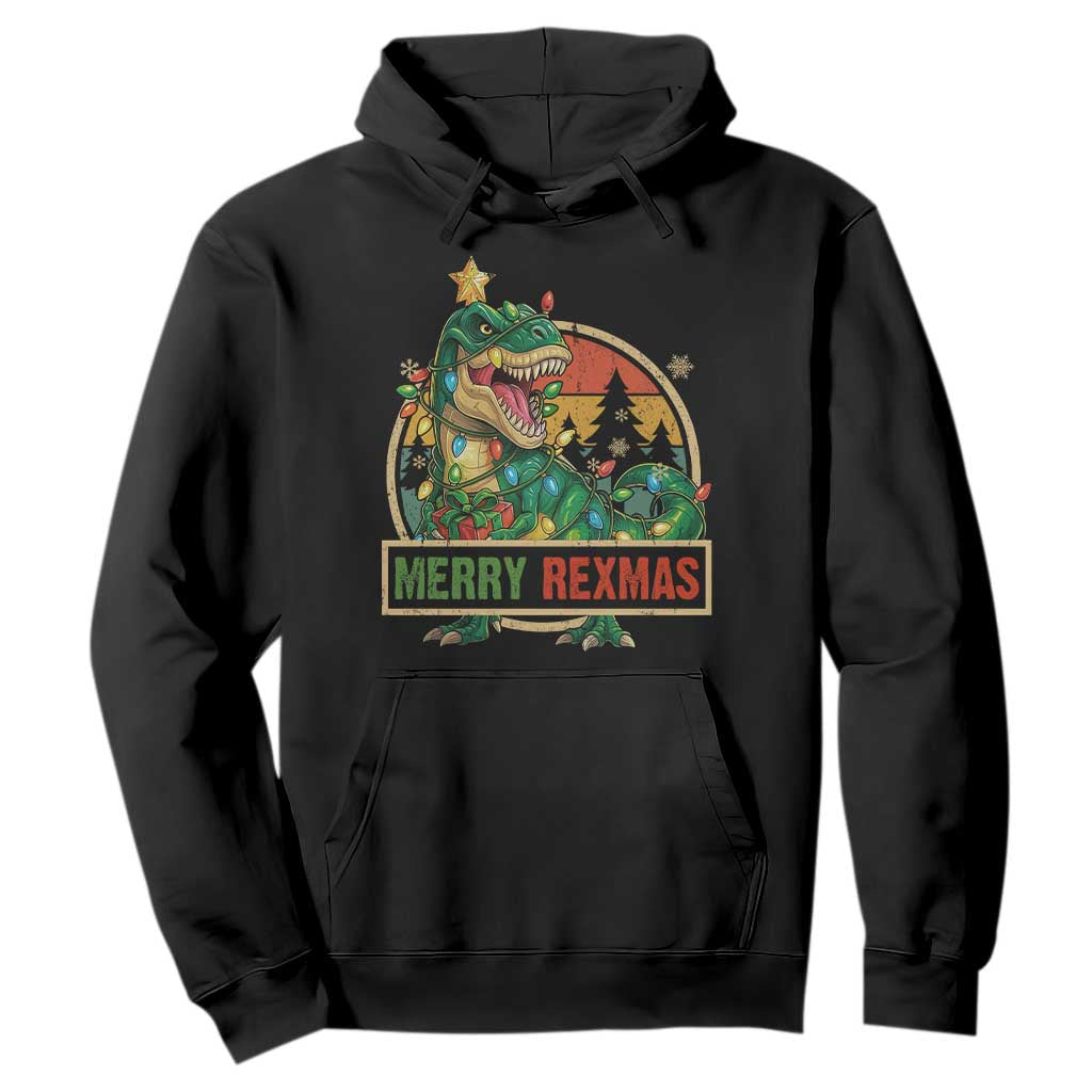 Funny Christmas Dinosaur Hoodie Merry Rexmas Dino Xmas Tree TS11 Black Print Your Wear