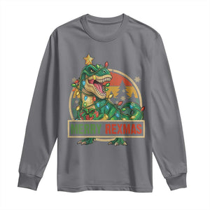 Funny Christmas Dinosaur Long Sleeve Shirt Merry Rexmas Dino Xmas Tree TS11 Charcoal Print Your Wear