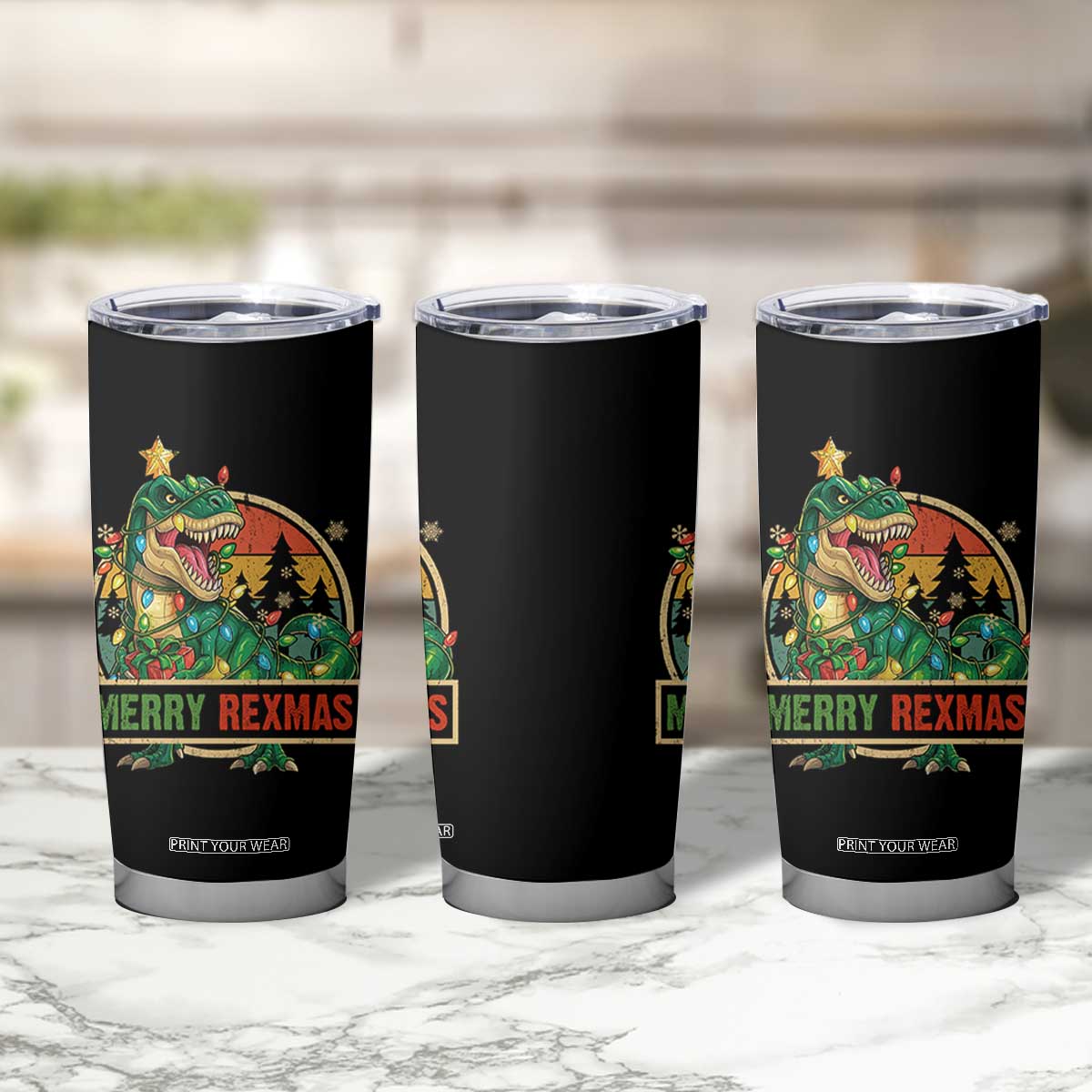 Funny Christmas Dinosaur Tumbler Cup Merry Rexmas Dino Xmas Tree TS11 Print Your Wear