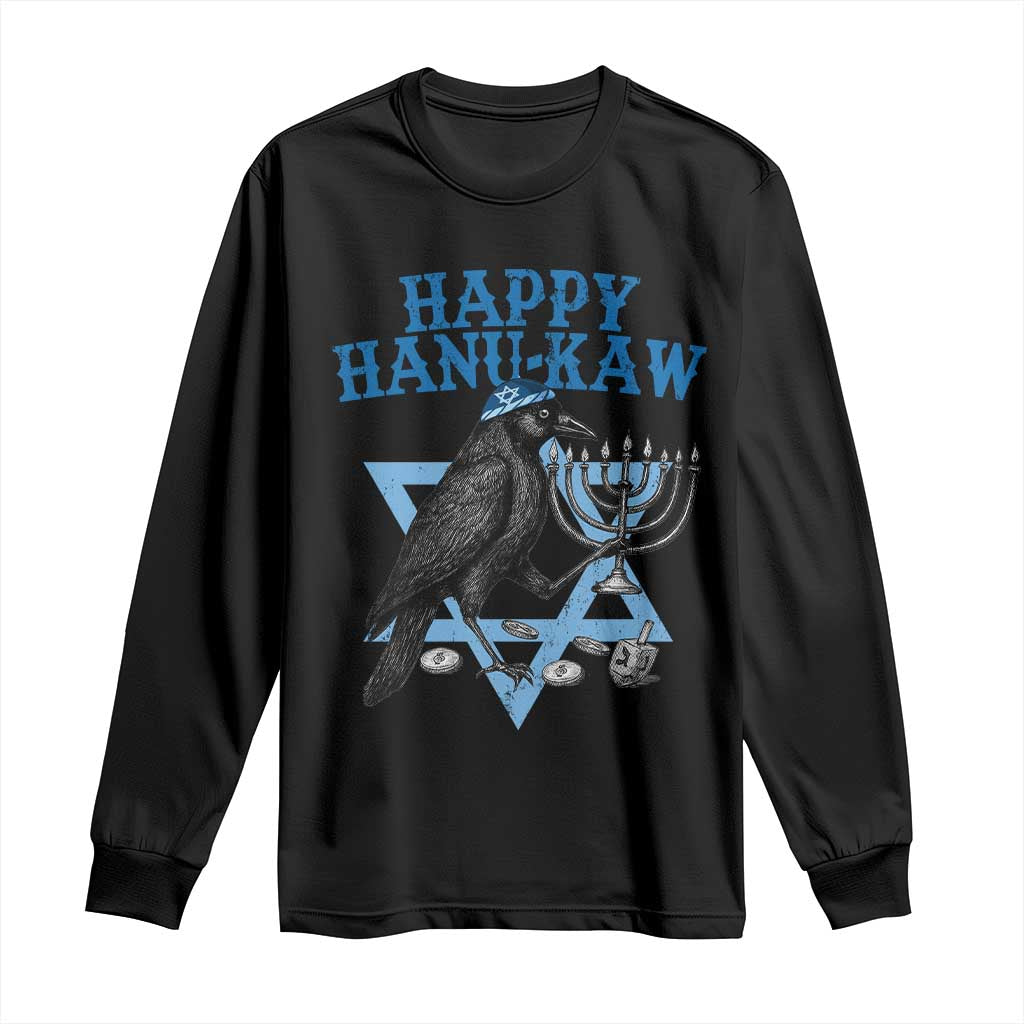 Funny Hanukkah Crow Long Sleeve Shirt Happy Hanukaw Jewish Holiday Chanukah Menorah TS11 Black Print Your Wear