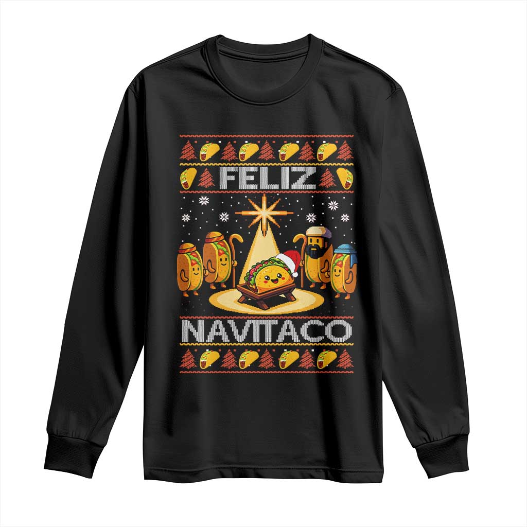 Funny Tacos Christmas Nativity Scene Long Sleeve Shirt Feliz Navitaco Mexican Food TS11 Black Print Your Wear