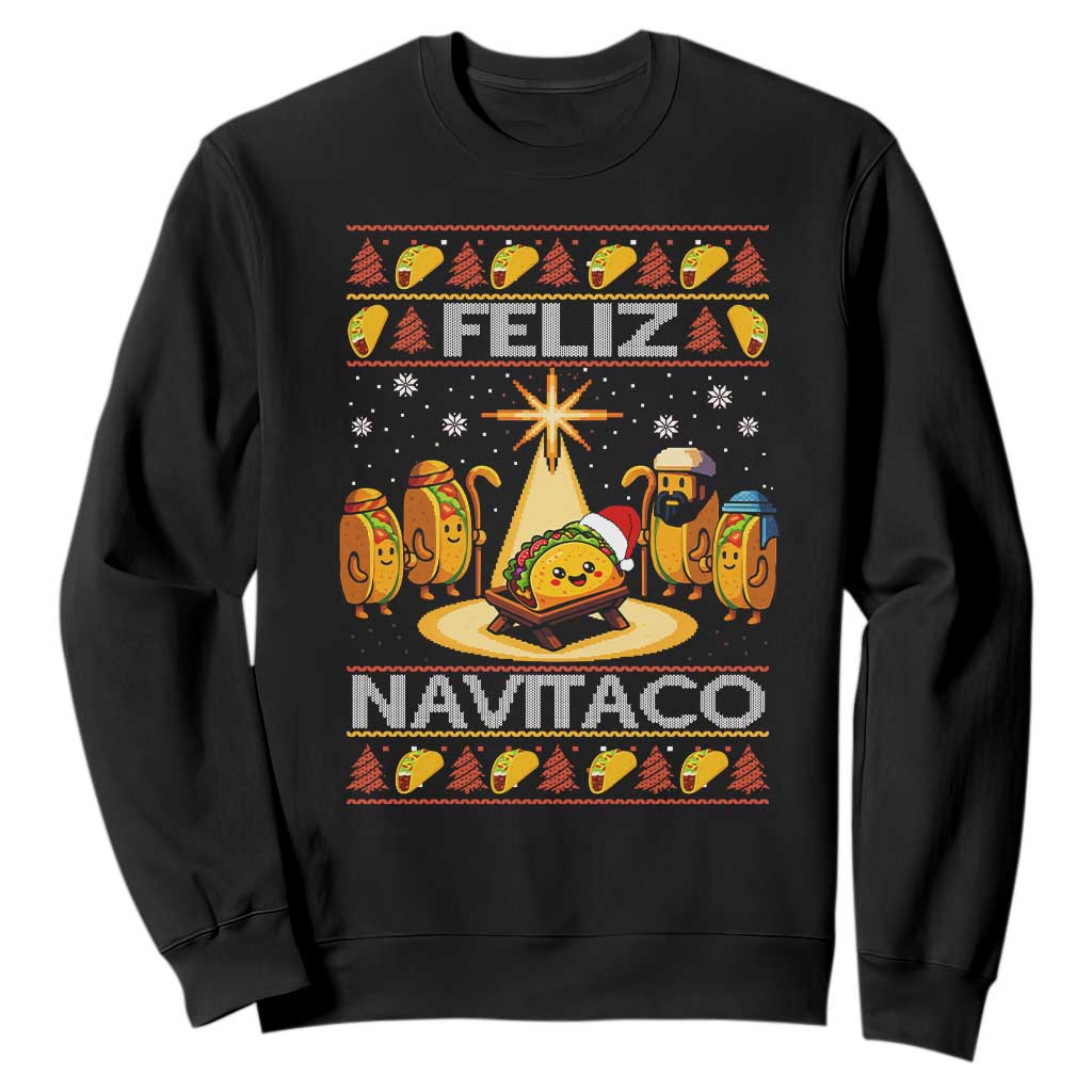 Funny Tacos Christmas Nativity Scene Sweatshirt Feliz Navitaco Mexican Food TS11 Black Print Your Wear