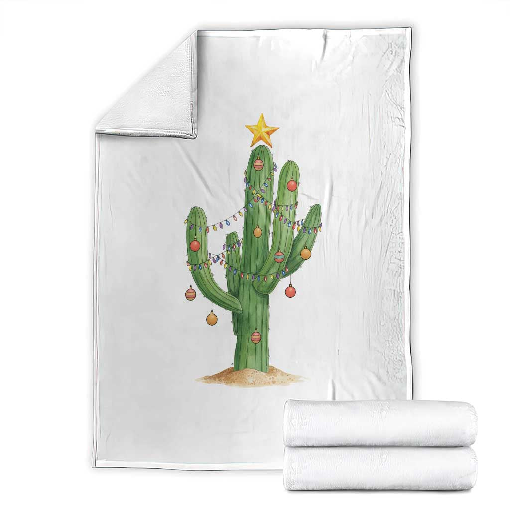 Funny Cactus Christmas Xmas Trees Lights Santa Hat Cactus Lovers Throw Blanket TS11 White Print Your Wear