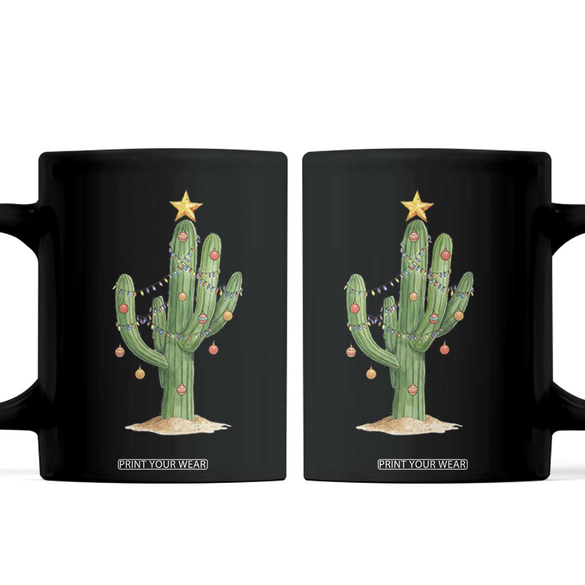 Funny Cactus Christmas Xmas Trees Lights Santa Hat Cactus Lovers Coffee Mug TS11 White Print Your Wear