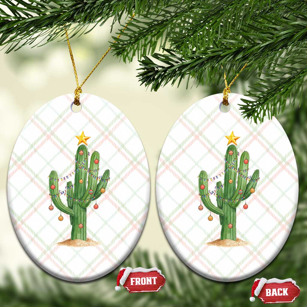 Funny Cactus Christmas Xmas Trees Lights Santa Hat Cactus Lovers Ceramic Ornament TS11 Print Your Wear
