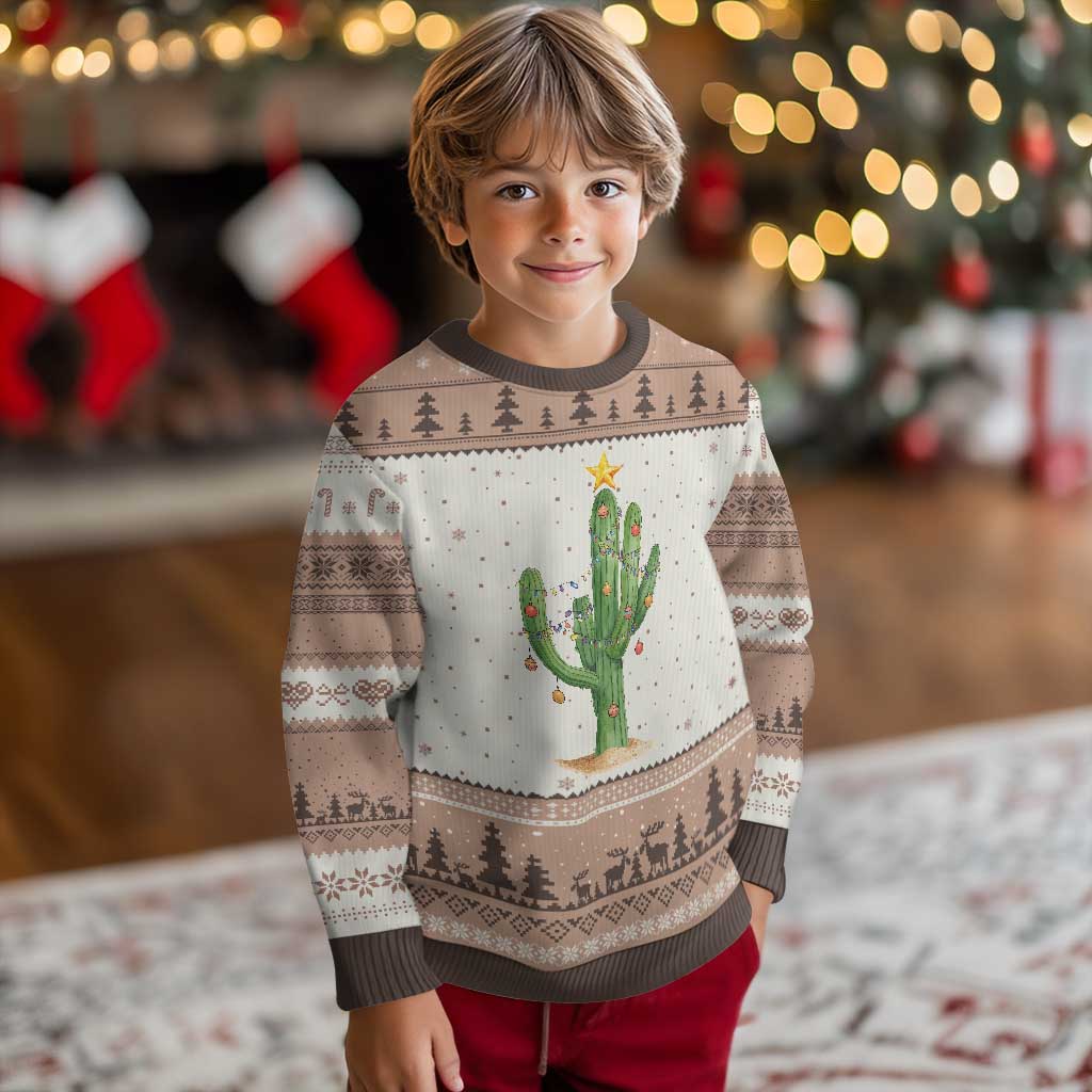 Funny Cactus Christmas Xmas Trees Lights Santa Hat Cactus Lovers Ugly Christmas Sweater TS11 Mocha Mousse Print Your Wear