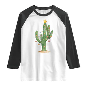 Funny Cactus Christmas Xmas Trees Lights Santa Hat Cactus Lovers Raglan Shirt TS11 White Black Print Your Wear