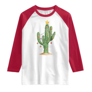 Funny Cactus Christmas Xmas Trees Lights Santa Hat Cactus Lovers Raglan Shirt TS11 White Red Print Your Wear