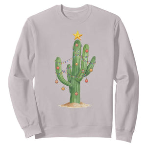 Funny Cactus Christmas Xmas Trees Lights Santa Hat Cactus Lovers Sweatshirt TS11 Ice Gray Print Your Wear