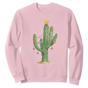 Funny Cactus Christmas Xmas Trees Lights Santa Hat Cactus Lovers Sweatshirt TS11 Light Pink Print Your Wear