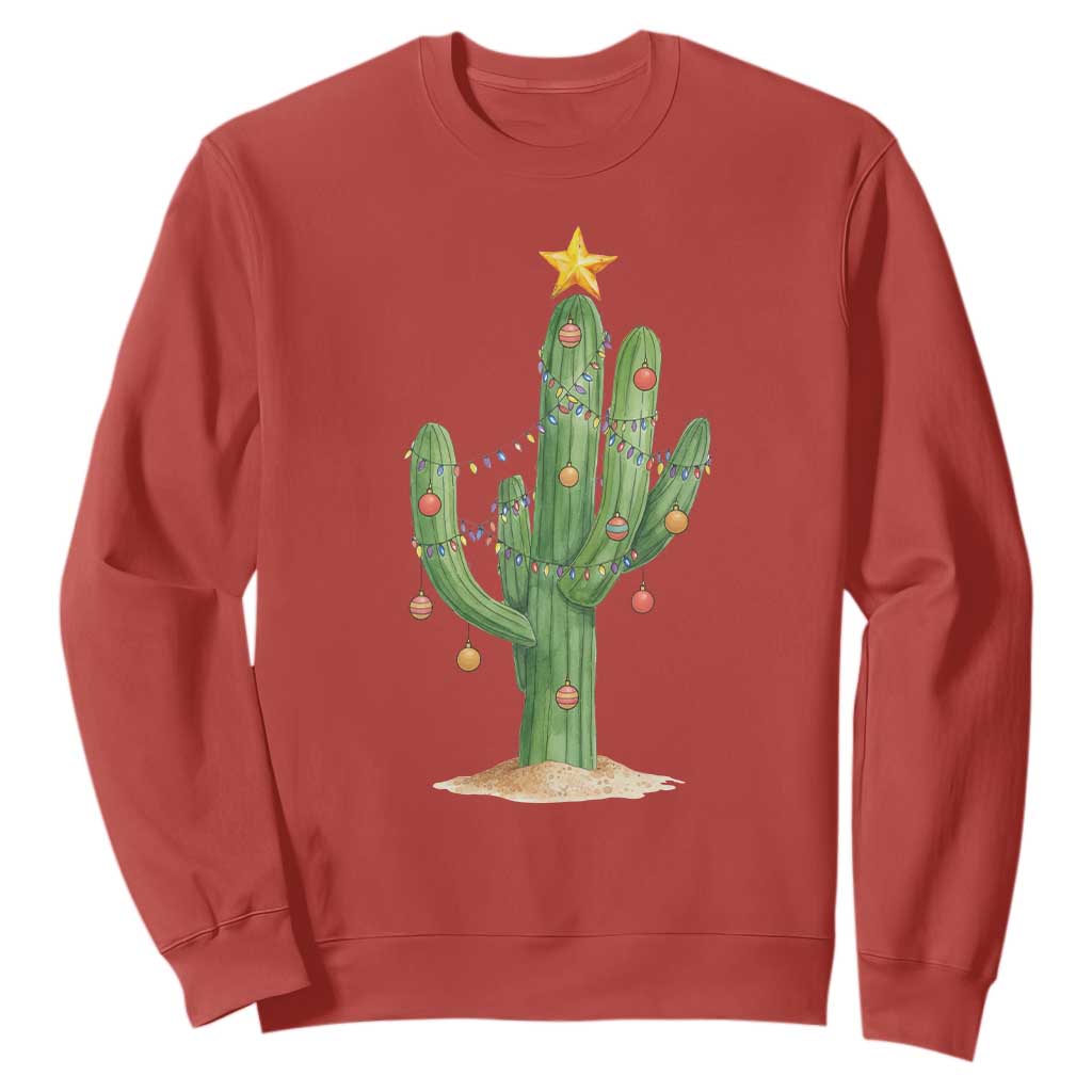 Funny Cactus Christmas Xmas Trees Lights Santa Hat Cactus Lovers Sweatshirt TS11 Red Print Your Wear