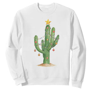 Funny Cactus Christmas Xmas Trees Lights Santa Hat Cactus Lovers Sweatshirt TS11 White Print Your Wear