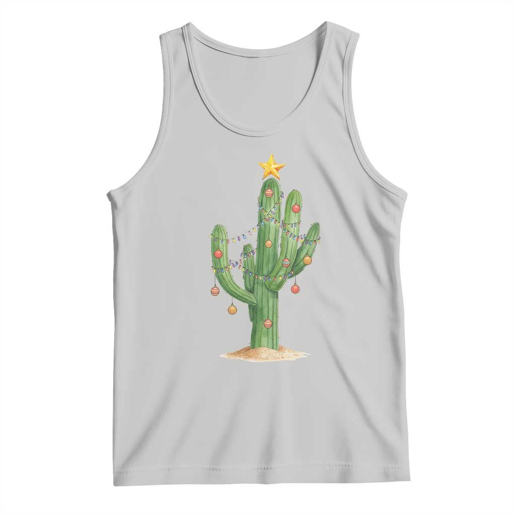 Funny Cactus Christmas Xmas Trees Lights Santa Hat Cactus Lovers Tank Top TS11 Ash Print Your Wear