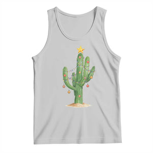 Funny Cactus Christmas Xmas Trees Lights Santa Hat Cactus Lovers Tank Top TS11 Ash Print Your Wear