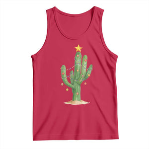 Funny Cactus Christmas Xmas Trees Lights Santa Hat Cactus Lovers Tank Top TS11 Red Print Your Wear