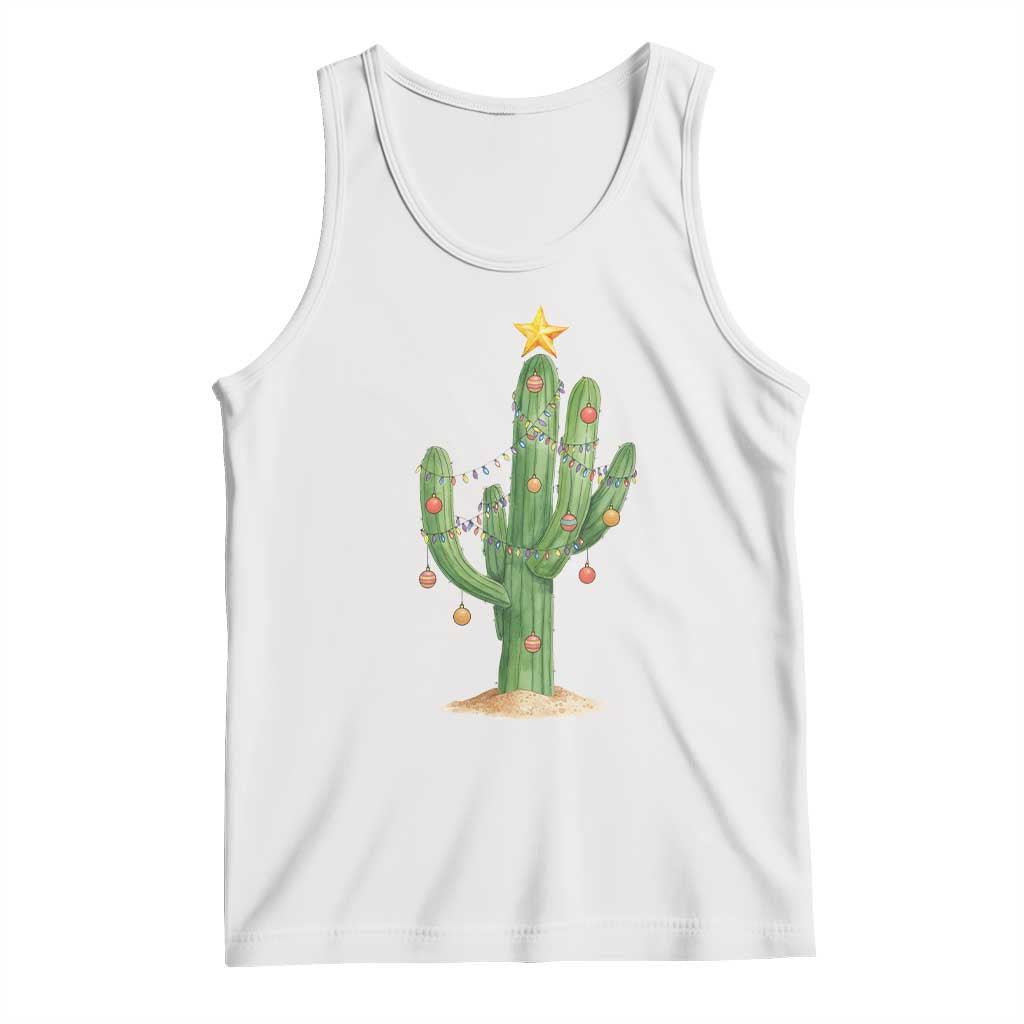 Funny Cactus Christmas Xmas Trees Lights Santa Hat Cactus Lovers Tank Top TS11 White Print Your Wear
